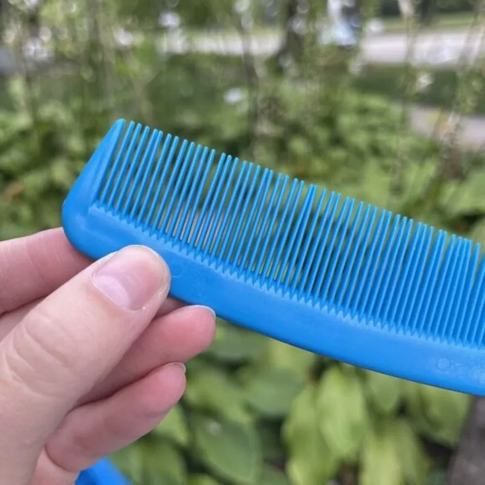 Vintage Blue Plastic Hair Comb USA Wide‎ Purse Pocket Unbreakable USED